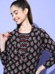 Black Floral Printed Night suit with Shrug