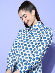 White and Blue Elephant Printed Night Suit