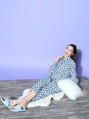 White and Blue Elephant Printed Night Suit