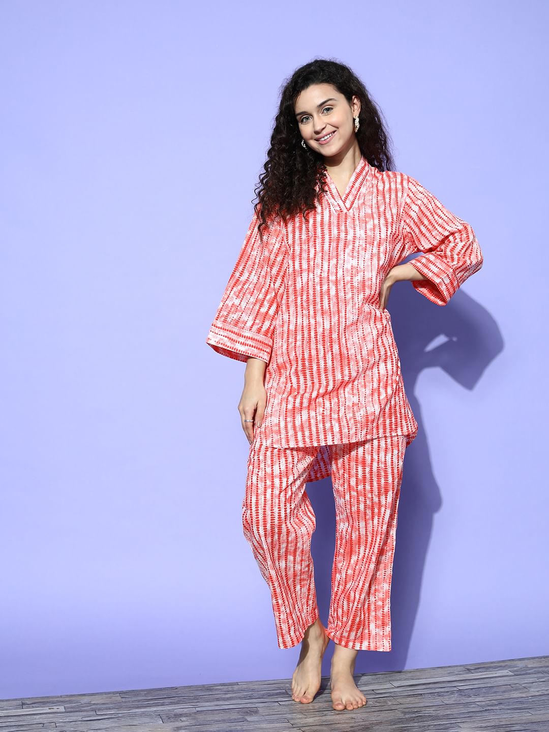 Orange Tie and Dye Printed Pyjama Set