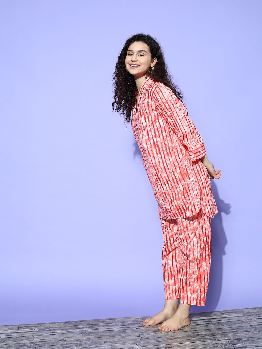 Orange Tie and Dye Printed Pyjama Set