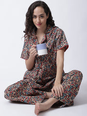 Cotton Floral Printed Night Suit set of Shirt & Pyjama trouser