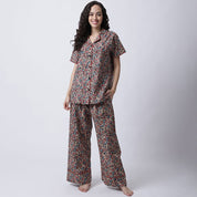 Cotton Floral Printed Night Suit set of Shirt & Pyjama trouser