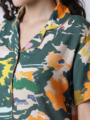 Rayon Camouflage Printed Night Suit set of Shirt & Pyjama trouser