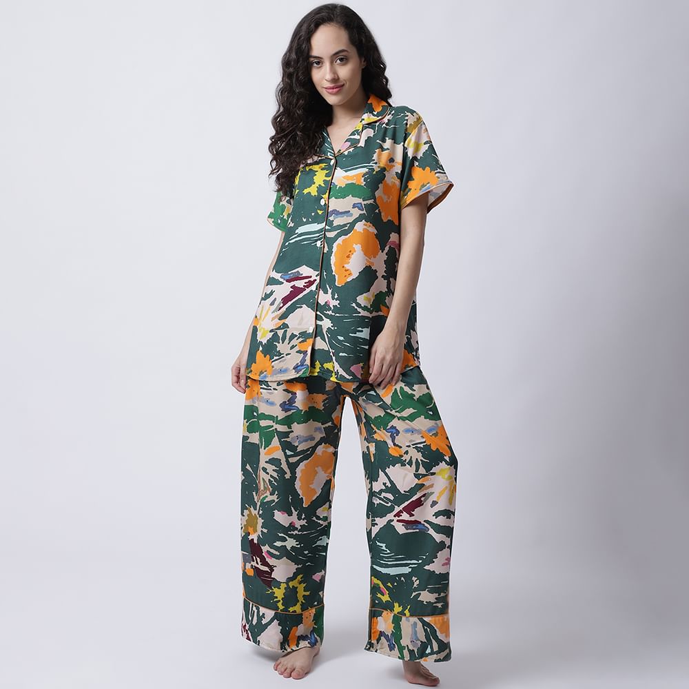 Rayon Camouflage Printed Night Suit set of Shirt & Pyjama trouser