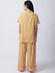 Rayon Yellow Floral Printed Night Suit set of Shirt & Pyjama trouser