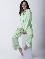 Cotton Satin Lycra Night Suit set of Shirt & Pyjama trouser
