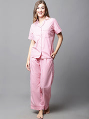 Pink & White Striped Cotton Night Suit