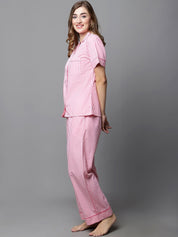 Pink & White Striped Cotton Night Suit