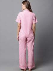 Pink & White Striped Cotton Night Suit