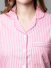 Pink & White Striped Cotton Night Suit