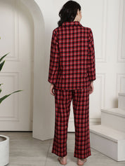 Maroon Checked Cotton Flannel Night Suit