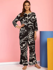 Abstract Print Rayon Black Co-Ord Set
