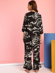 Abstract Print Rayon Black Co-Ord Set