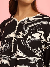 Abstract Print Rayon Black Co-Ord Set