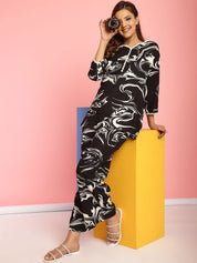 Abstract Print Rayon Black Co-Ord Set