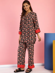 Floral Print Rayon Black Co-Ord Set