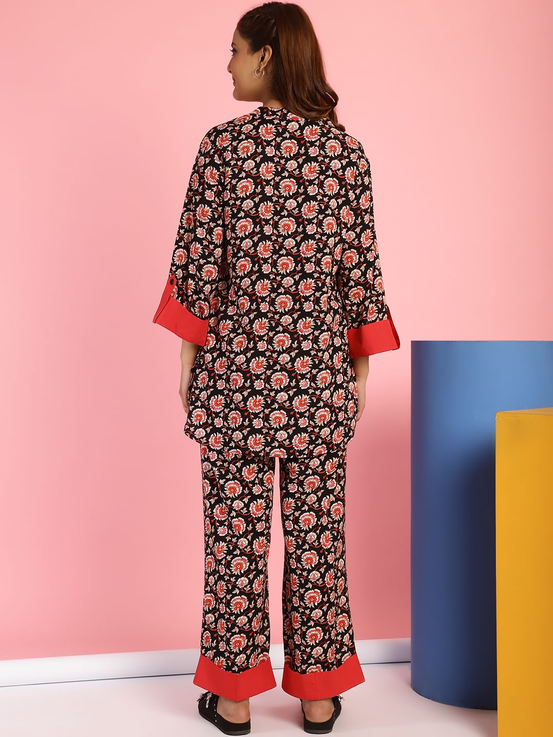 Floral Print Rayon Black Co-Ord Set