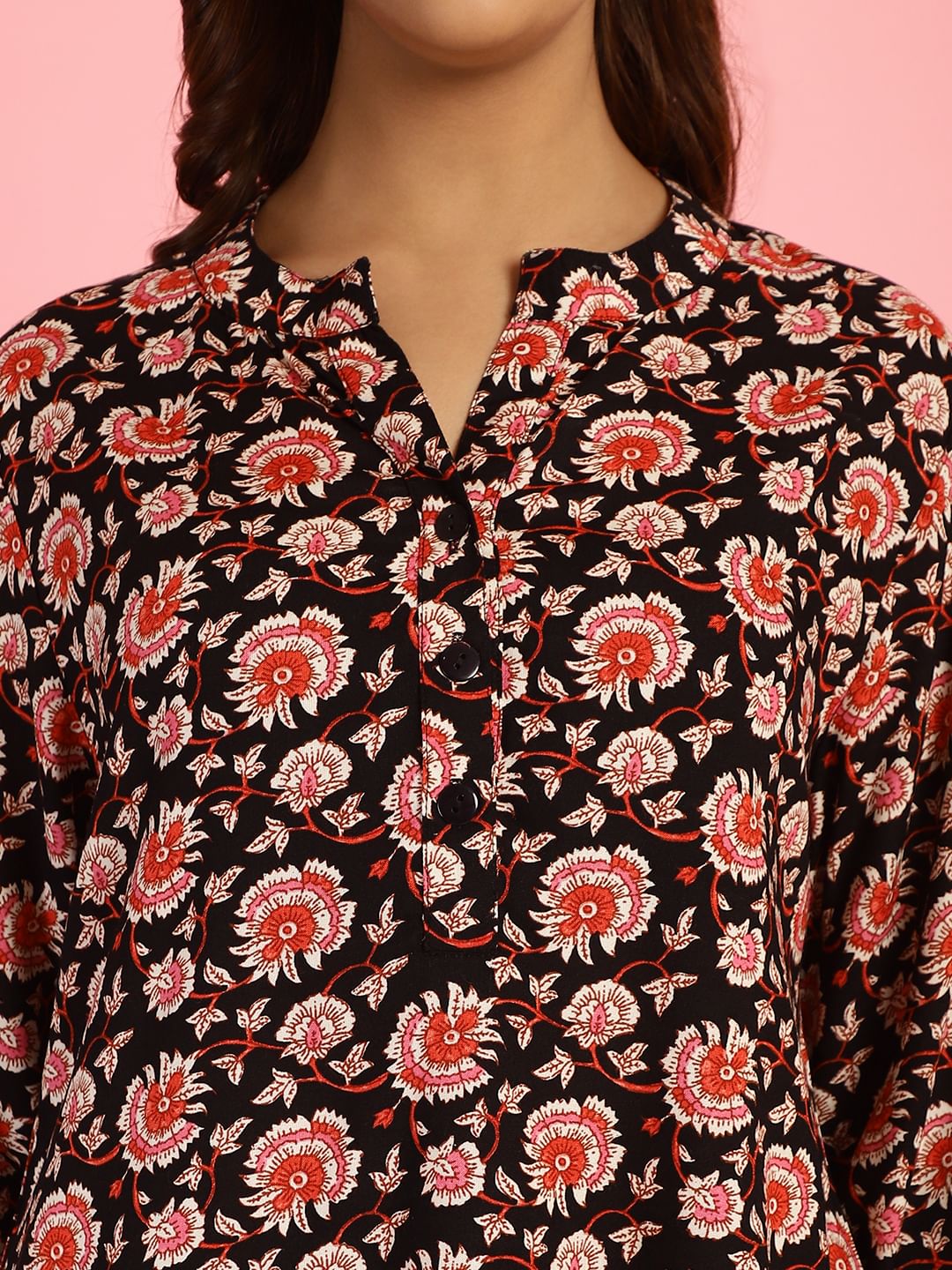 Floral Print Rayon Black Co-Ord Set