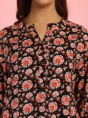Floral Print Rayon Black Co-Ord Set