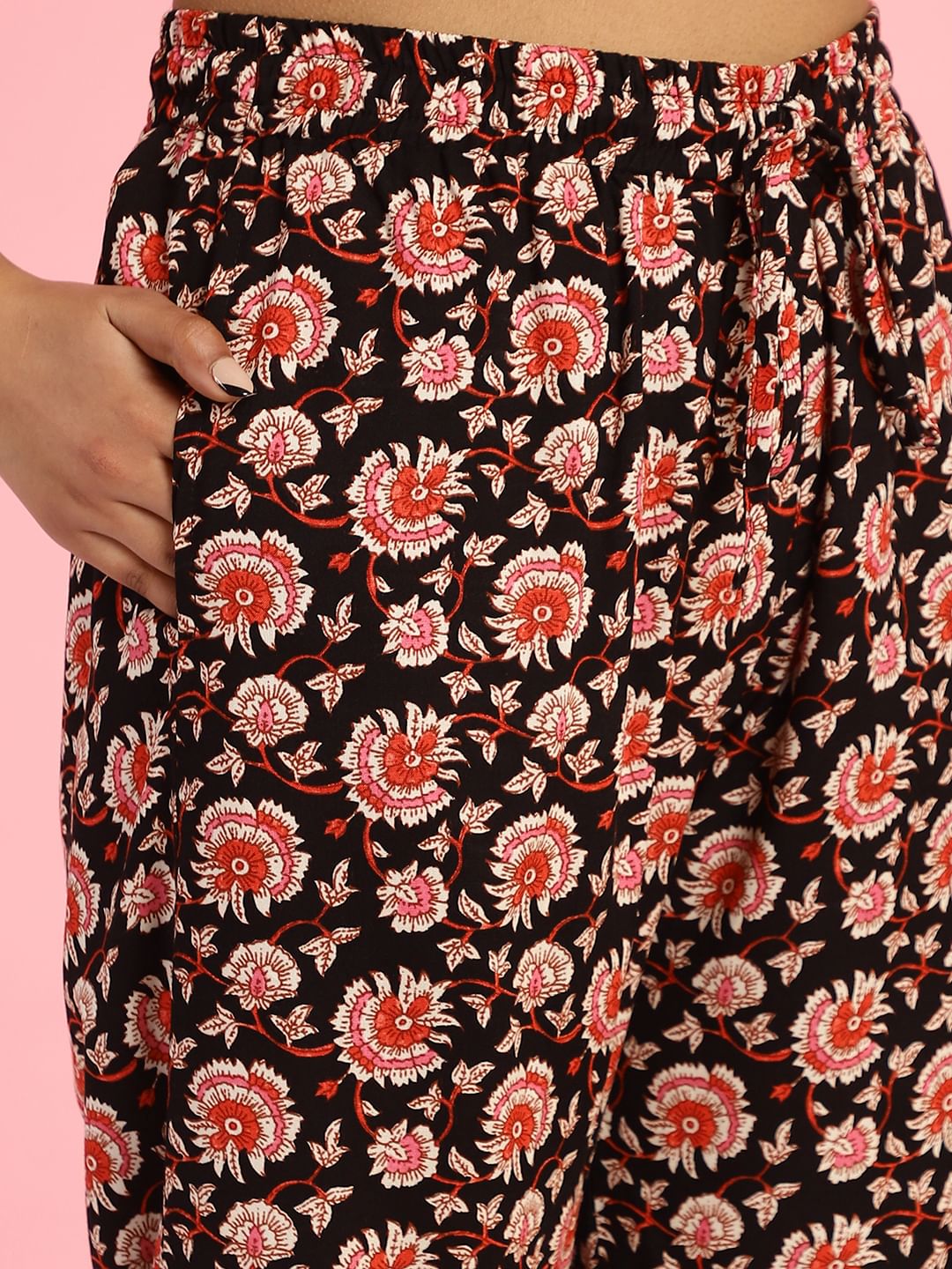 Floral Print Rayon Black Co-Ord Set