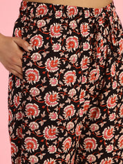 Floral Print Rayon Black Co-Ord Set