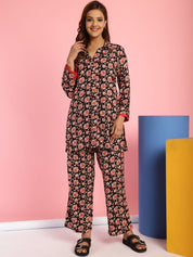 Floral Print Rayon Black Co-Ord Set