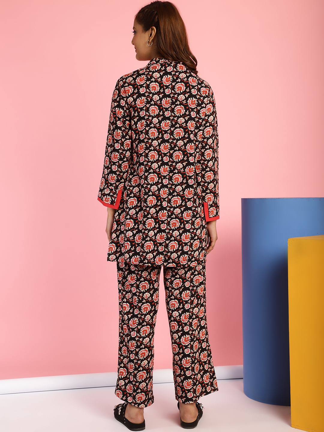 Floral Print Rayon Black Co-Ord Set