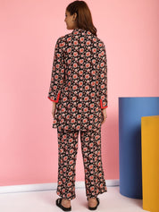 Floral Print Rayon Black Co-Ord Set