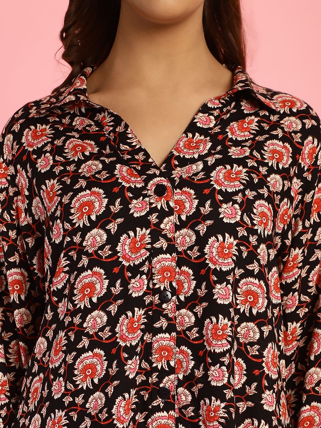 Floral Print Rayon Black Co-Ord Set