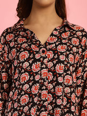 Floral Print Rayon Black Co-Ord Set