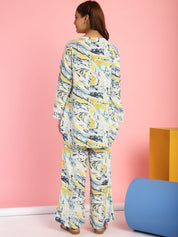 Abstract Print Rayon White Co-Ord Set