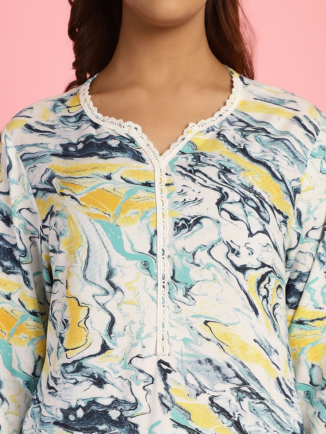 Abstract Print Rayon White Co-Ord Set