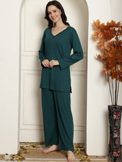 Green Ribbed Night Suit