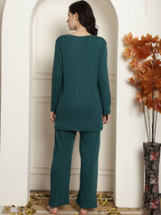 Green Ribbed Night Suit