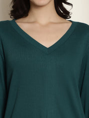 Green Ribbed Night Suit