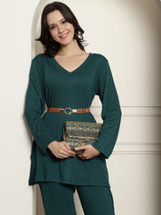 Green Ribbed Night Suit