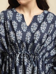 Blue & White Jaipuri Ethnic Print Kaftan Night Suit