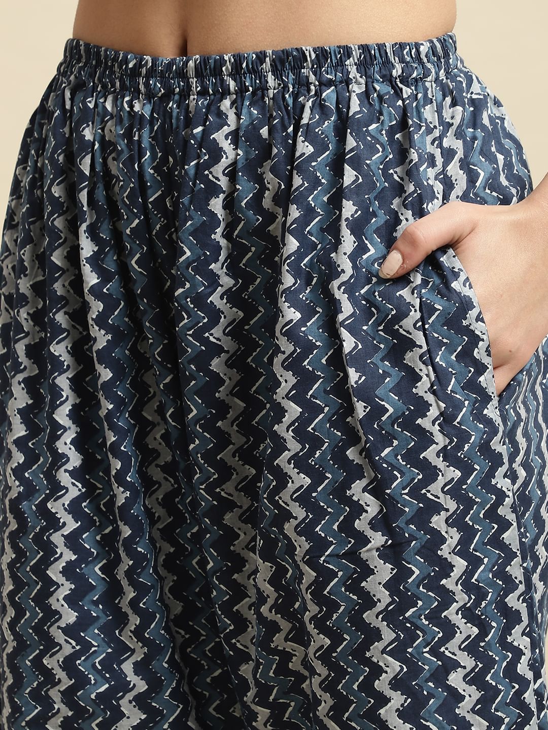 Blue & White Jaipuri Ethnic Print Kaftan Night Suit