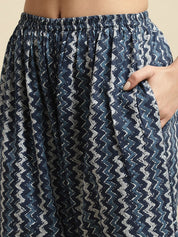 Blue & White Jaipuri Ethnic Print Kaftan Night Suit