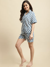 Blue & White Elephant Print Night Suit