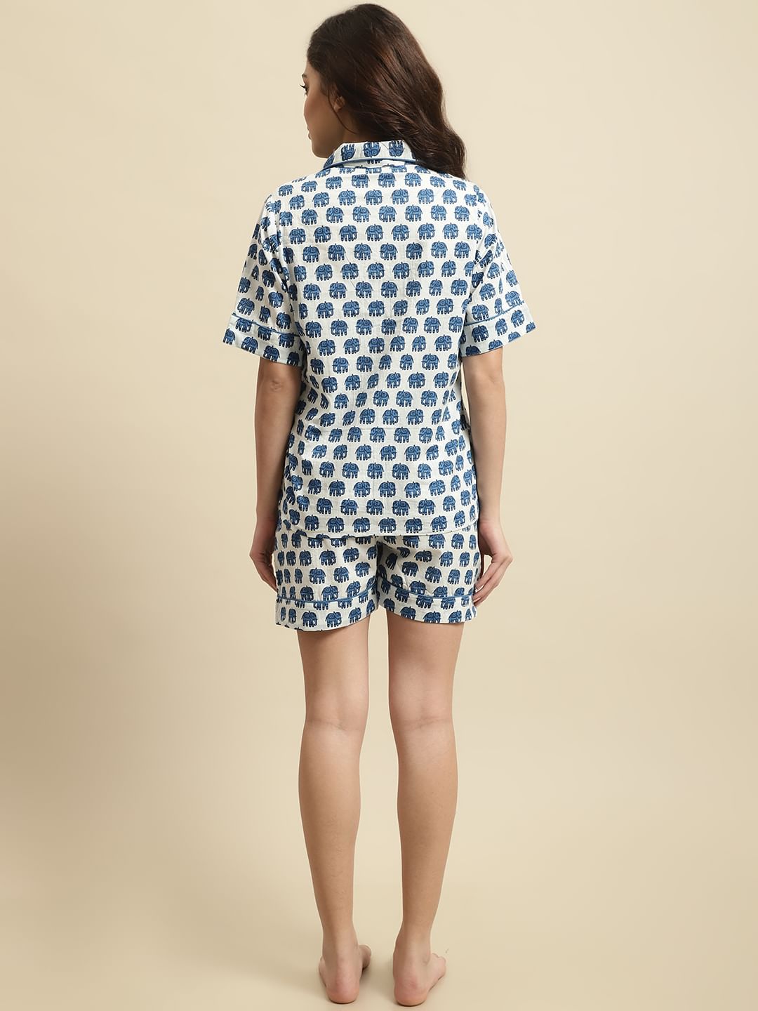 Blue & White Elephant Print Night Suit