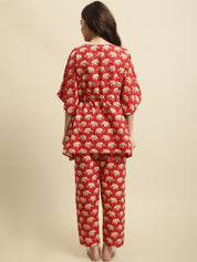 Red & Yellow Rajasthani Elephant Print Night Suit