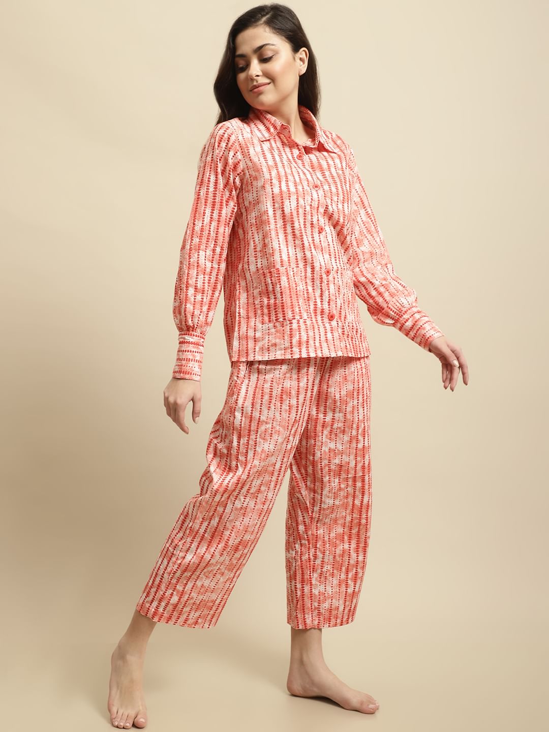 Red & White Tie-Dye Print Co-ord Set