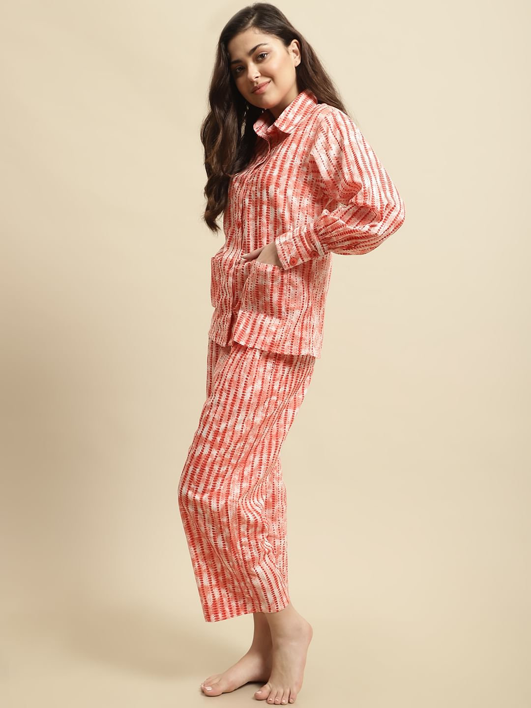 Red & White Tie-Dye Print Co-ord Set