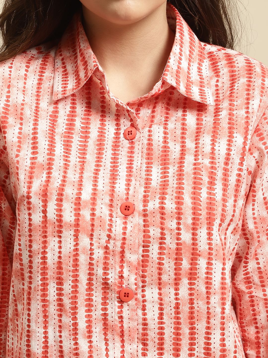 Red & White Tie-Dye Print Co-ord Set