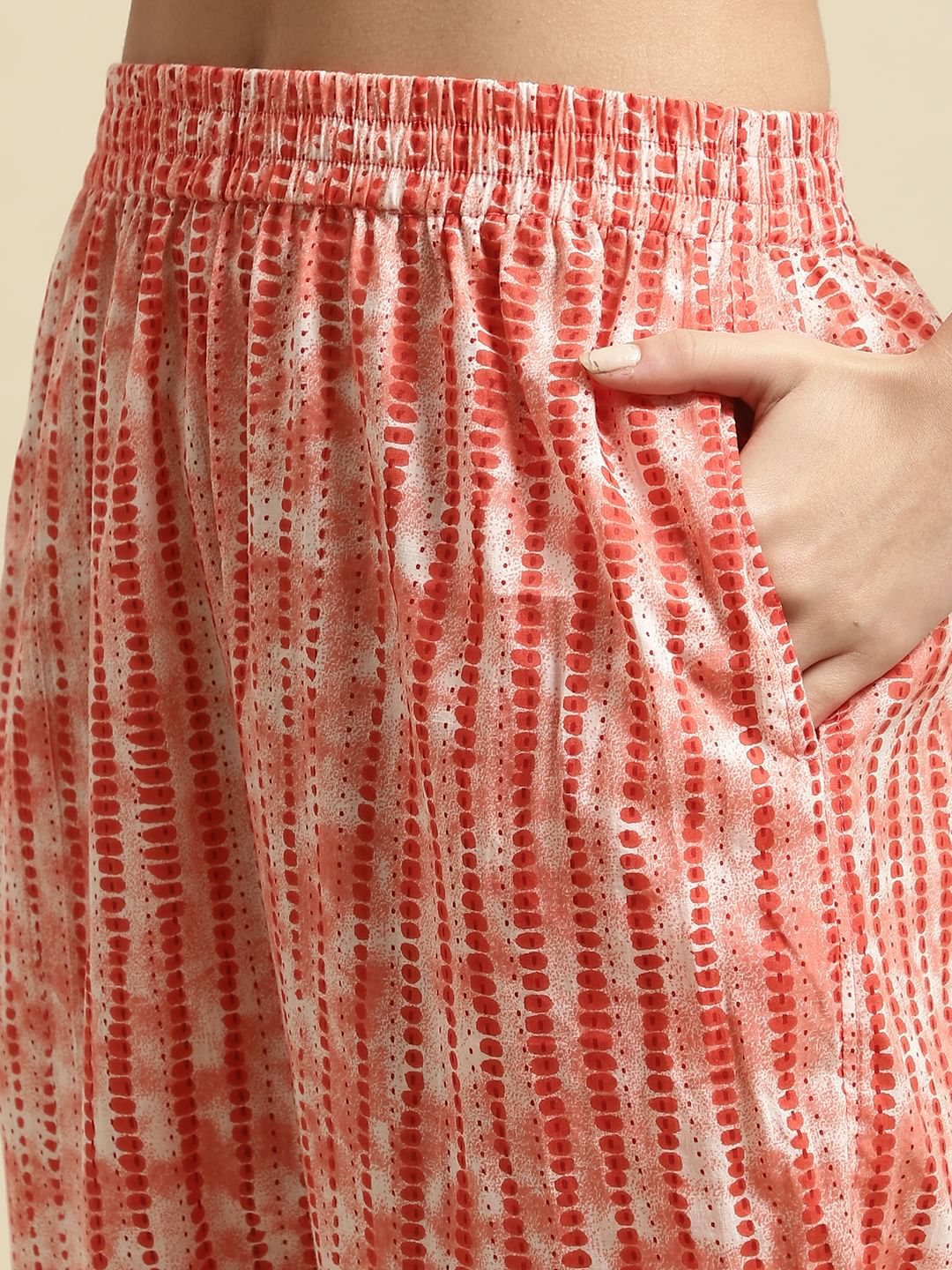 Red & White Tie-Dye Print Co-ord Set