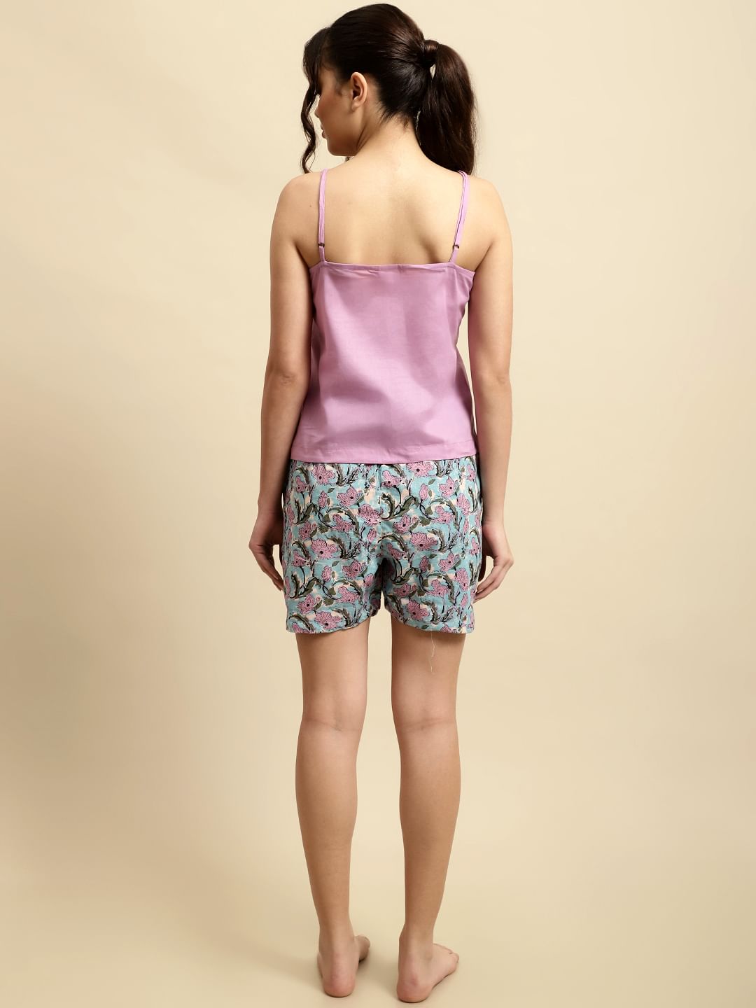 Sky Blue & Purple Sanganeri Floral Print 3-Piece Co-ord Set