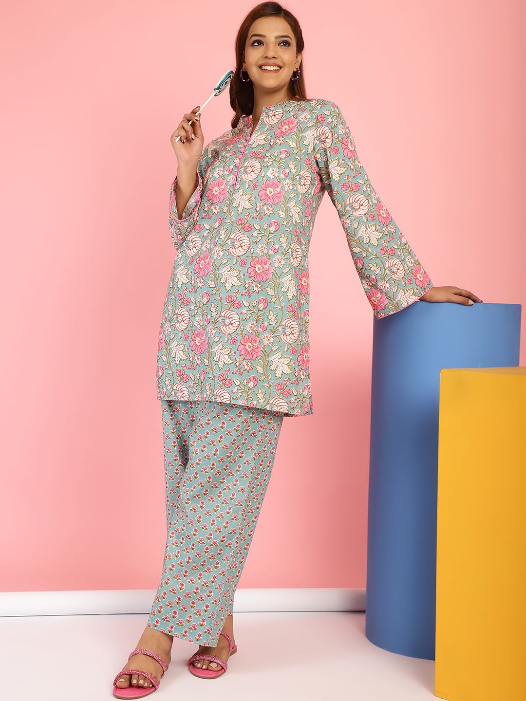 Floral Print Cotton Green Co-Ord Set