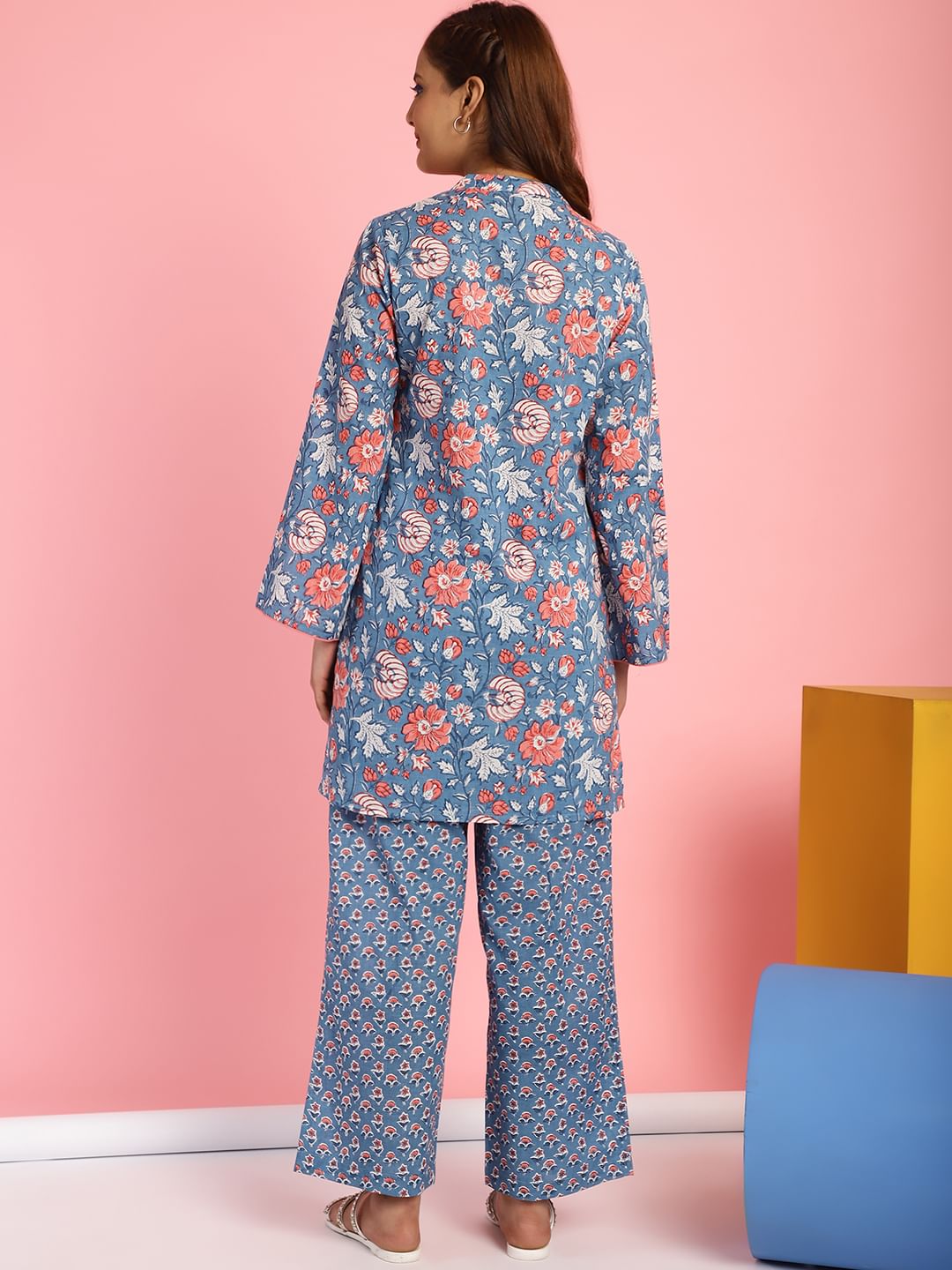 Floral Print Cotton Blue Co-Ord Set